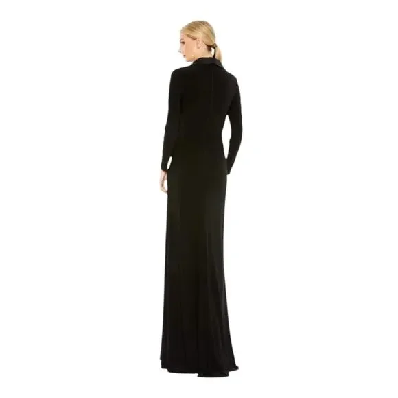 Mac Duggal Black Faux Tuxedo Long Sleeve Formal Gown Size 6 NWT - Picture 4 of 12